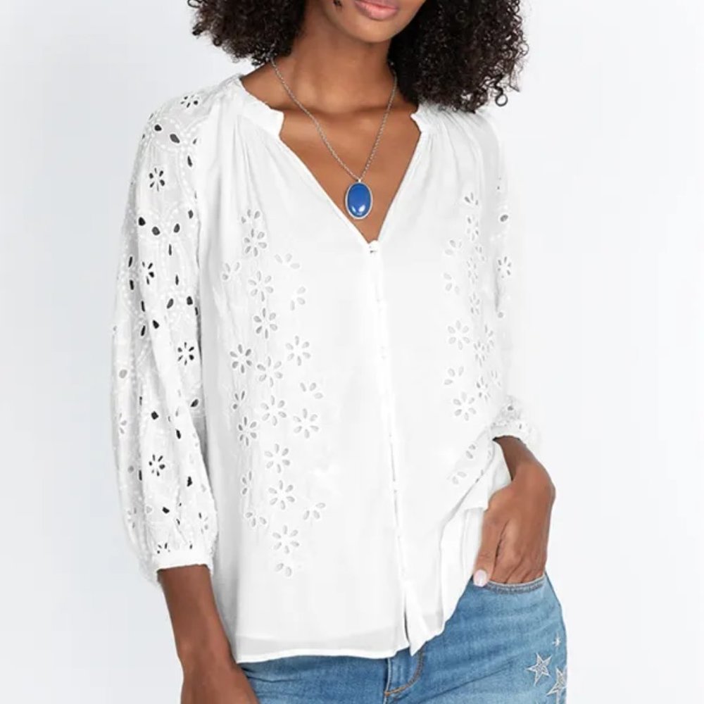 JOHNNY WAS - White CHISE BUTTON DOWN SHIRT